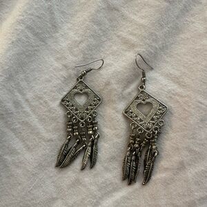 Silver Heart Dangle Earrings